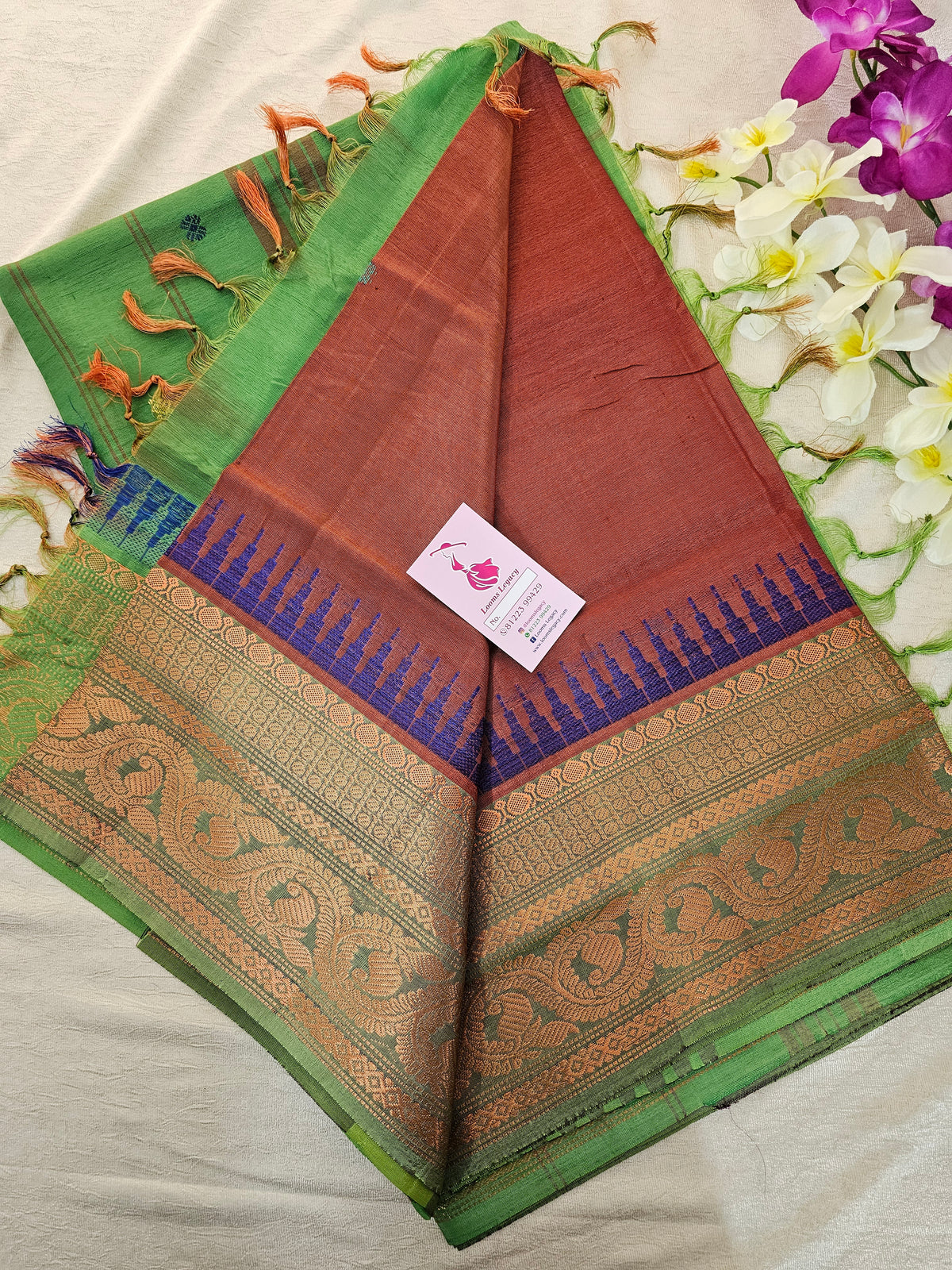 Maroon with Green Pallu Chinnalampattu Korvai Border Saree