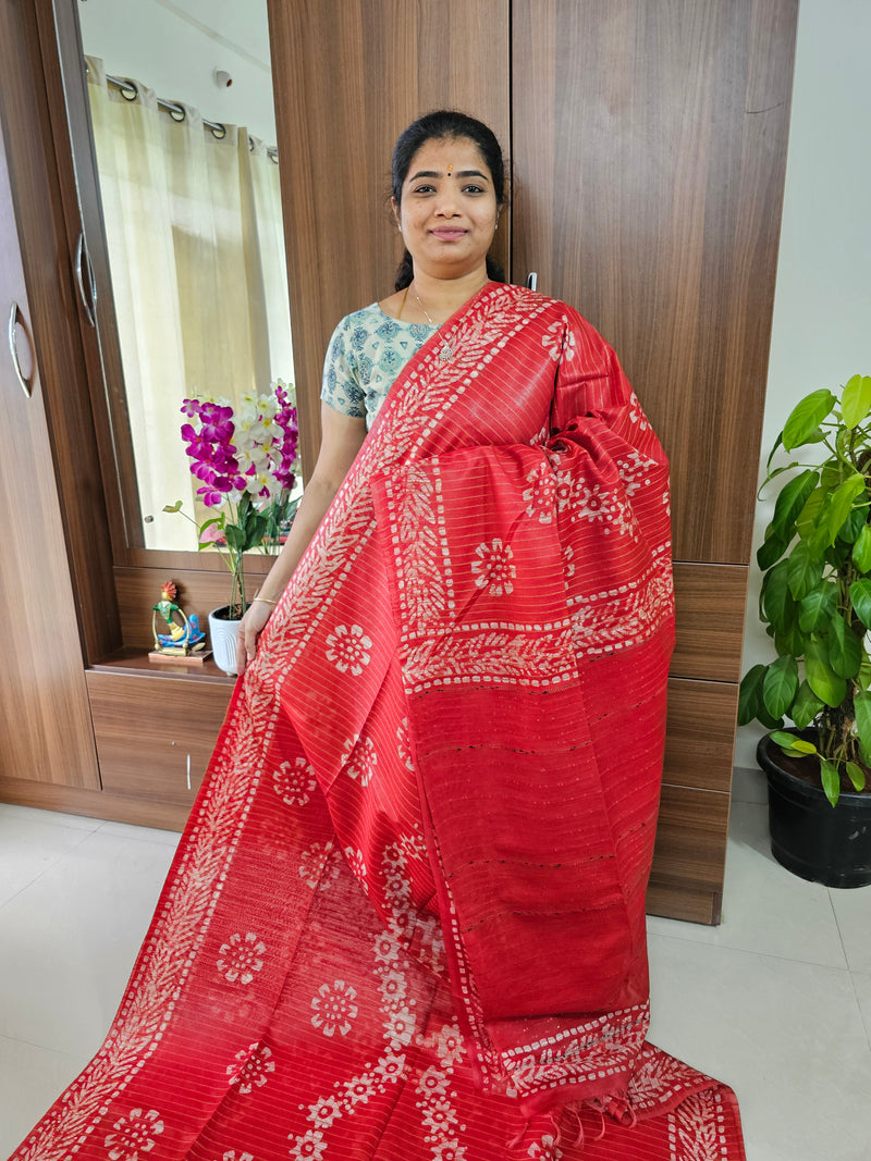 Bhagalpuri Silk Viscous with Batik Prints - Red