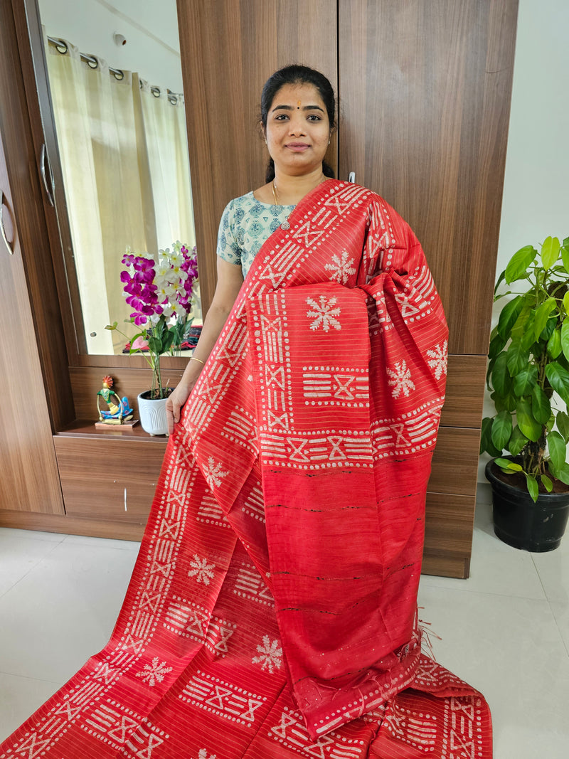 Bhagalpuri Silk Viscous with Batik Prints - Red