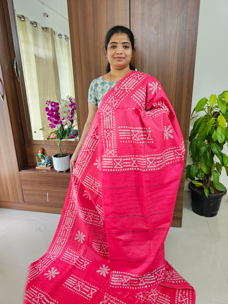 Bhagalpuri Silk Viscous with Batik Prints - Pink