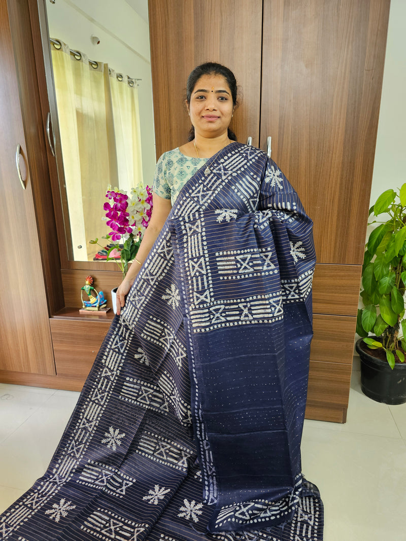 Bhagalpuri Silk Viscous with Batik Prints - Navy Blue