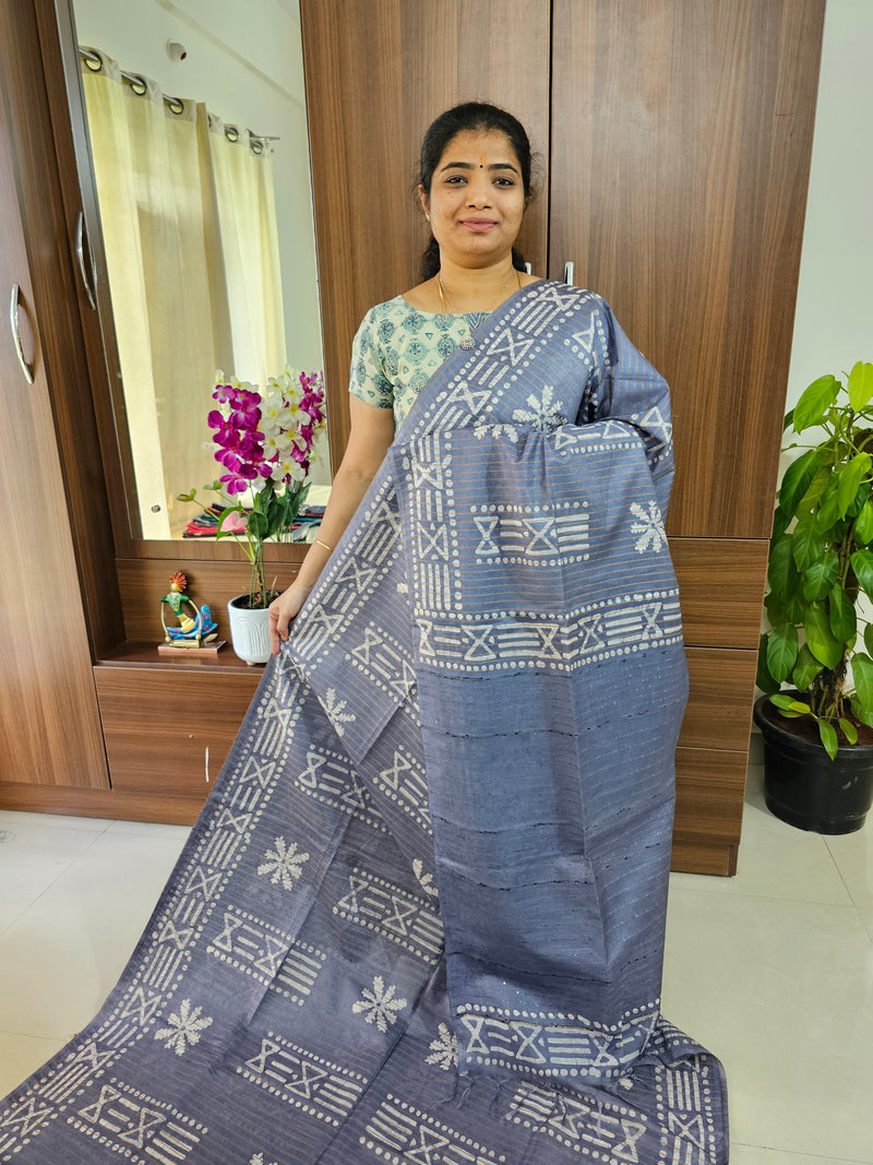 Bhagalpuri Silk Viscous with Batik Prints - Grey