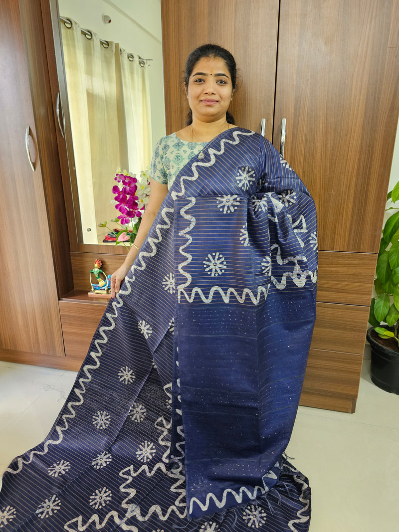 Bhagalpuri Silk Viscous with Batik Prints - Navy Blue