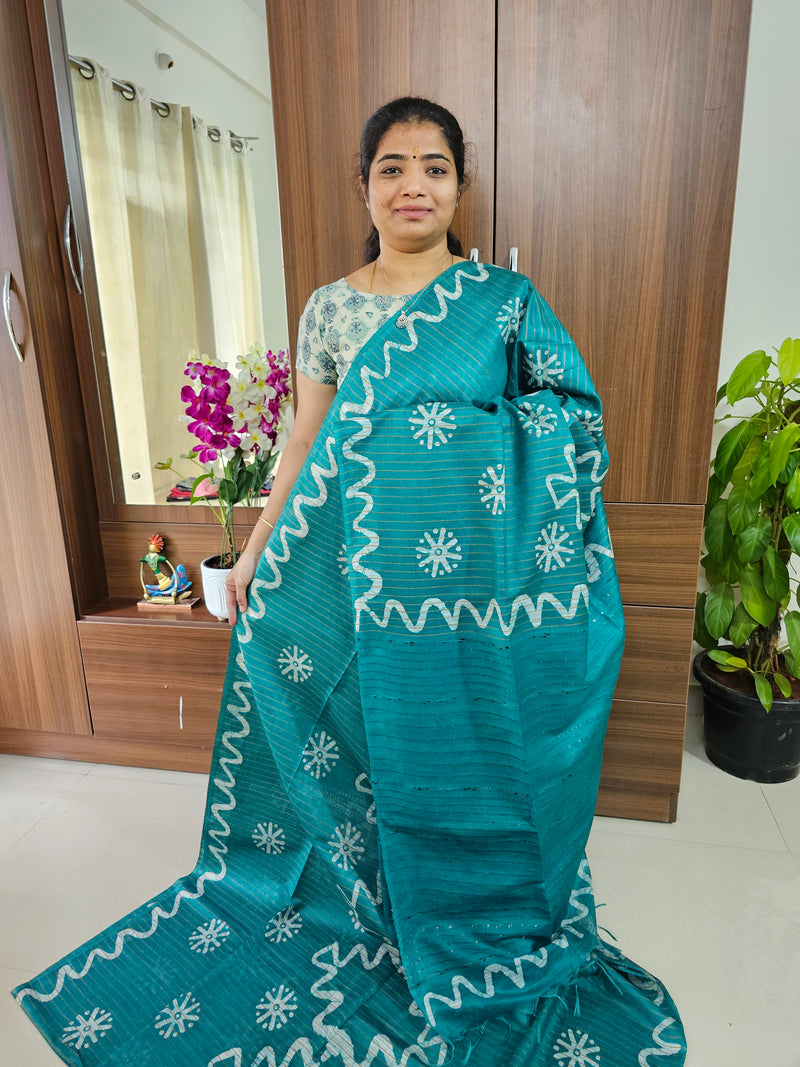 Bhagalpuri Silk Viscous with Batik Prints - Sea Green