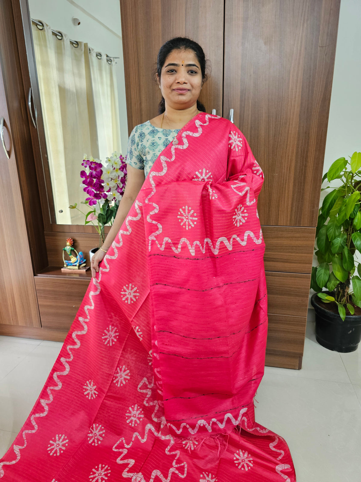 Bhagalpuri Silk Viscous with Batik Prints - Pink