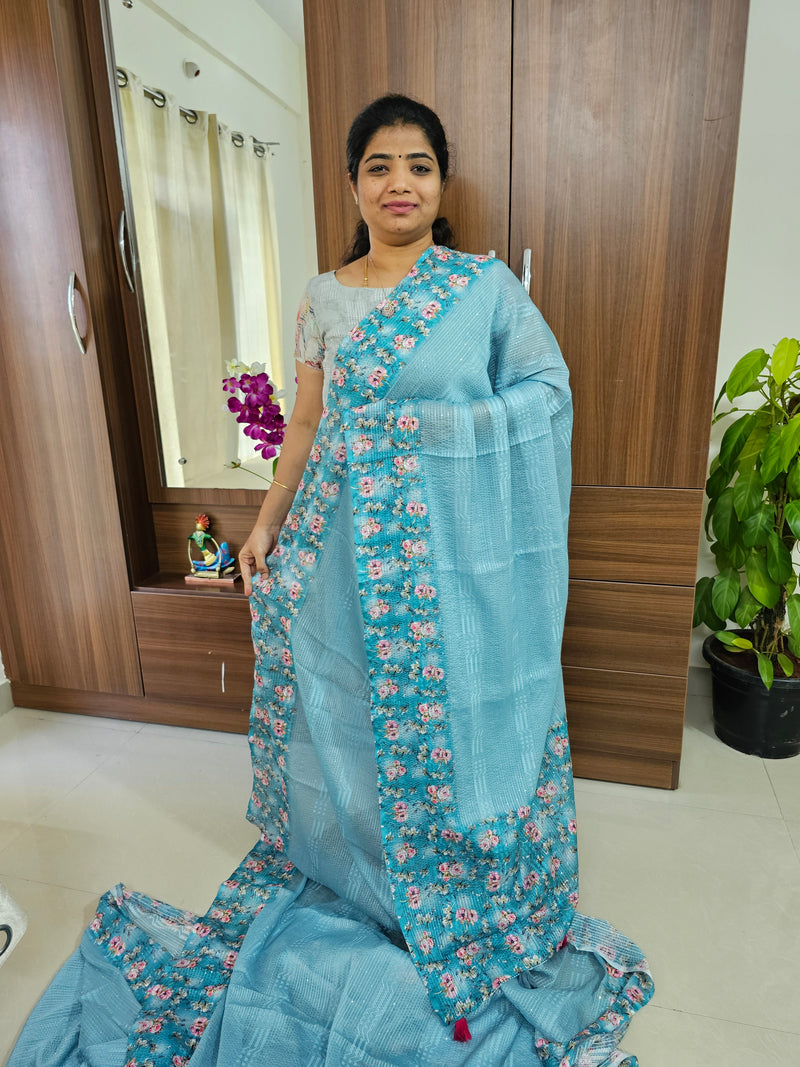 Crackle Silk Saree - Pastel Blue