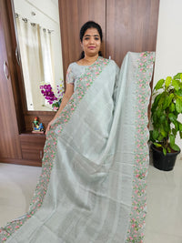 Crackle Silk Saree - Pastel Green
