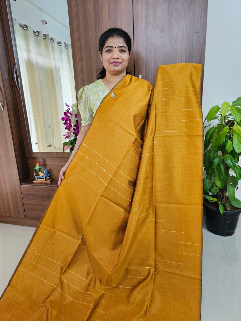 Semi Raw Silk - Mustard Yellow with Blue