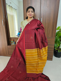 Semi Raw Silk - Maroon with Mustard Yellow