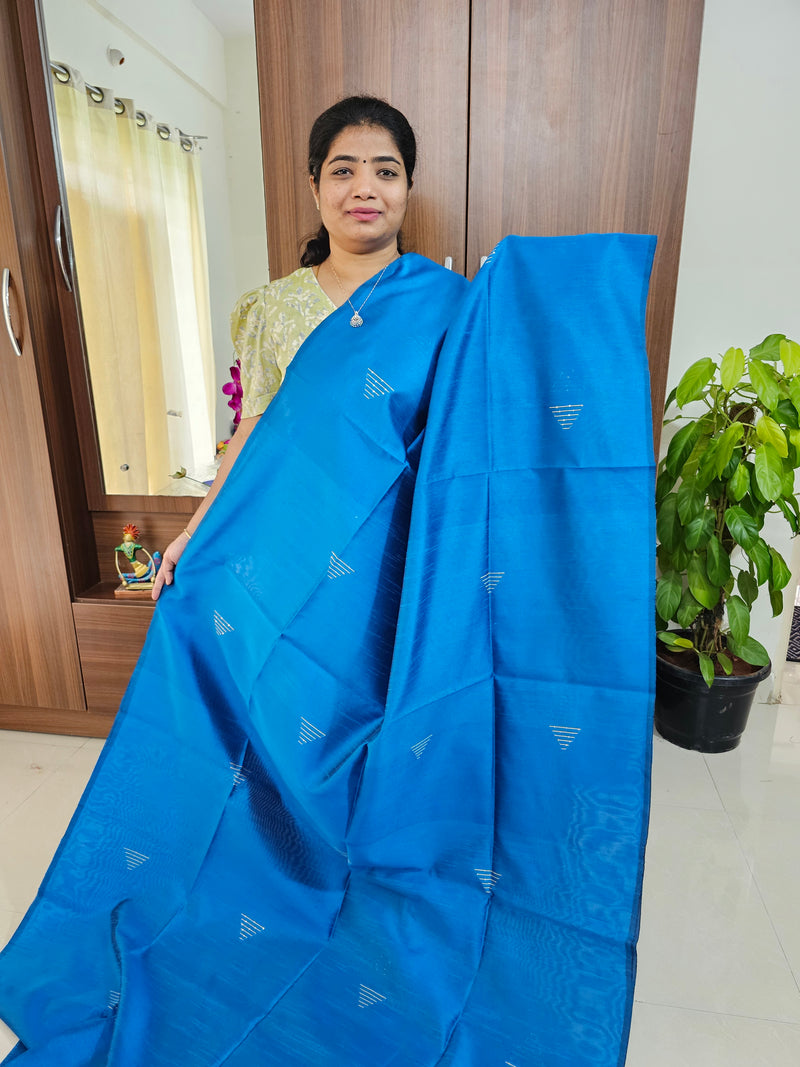 Semi Raw Silk - Blue with Mustard Yellow