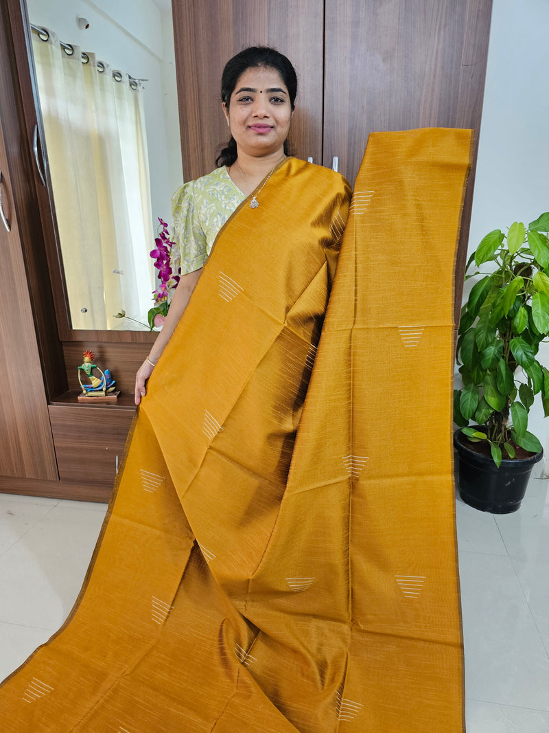 Semi Raw Silk - Mustard Yellow with Blue