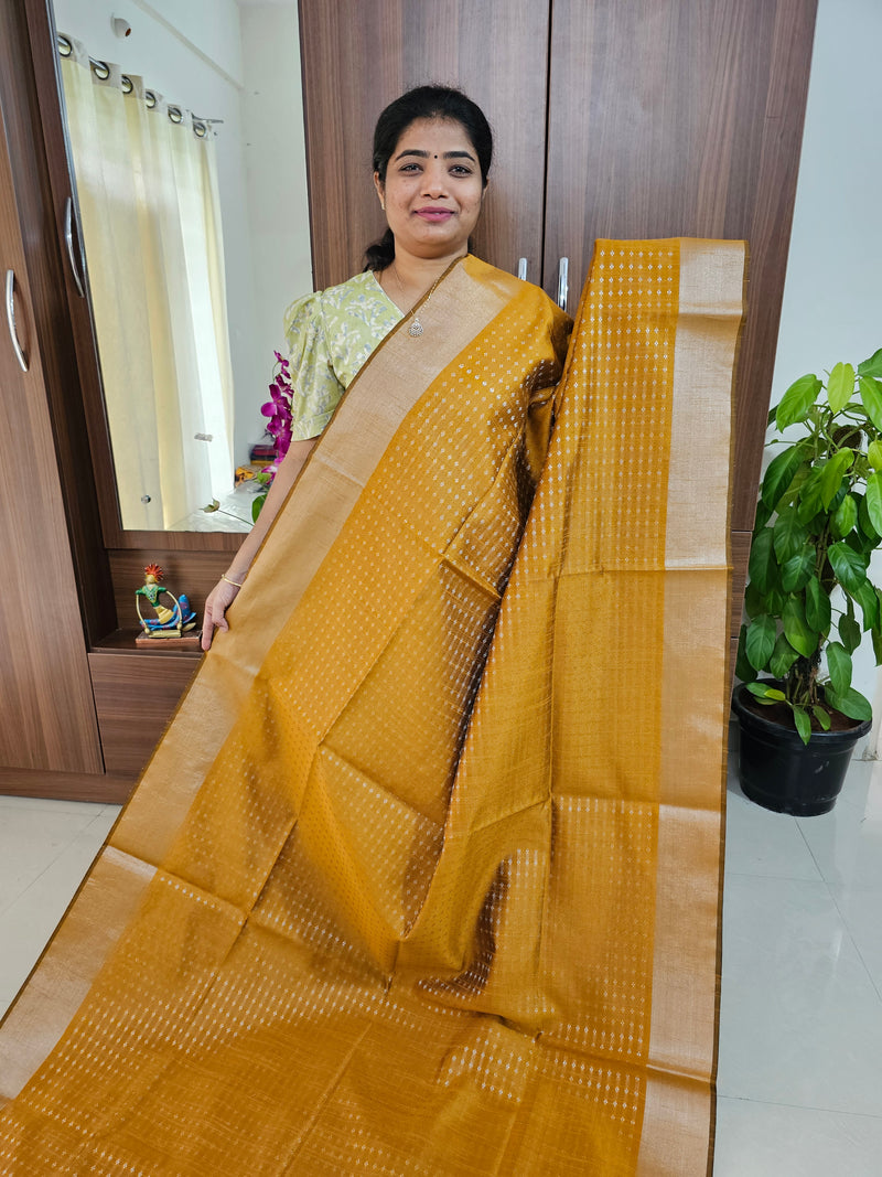 Semi Raw Silk - Mustard Yellow with Green