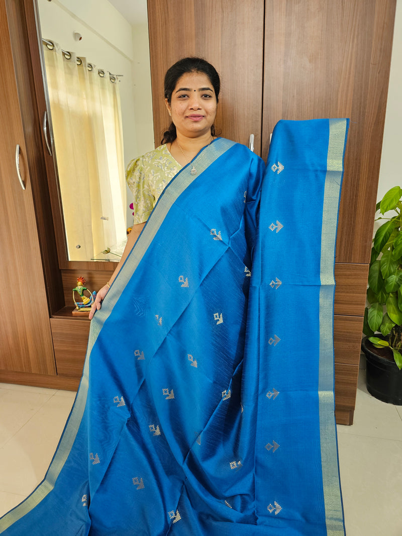 Semi Raw Silk - Blue with Maroon