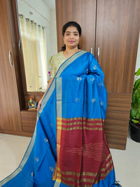 Semi Raw Silk - Blue with Maroon