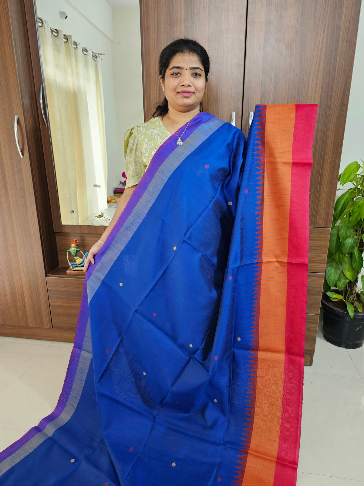 Semi Raw Silk - Royal Blue with Maroon