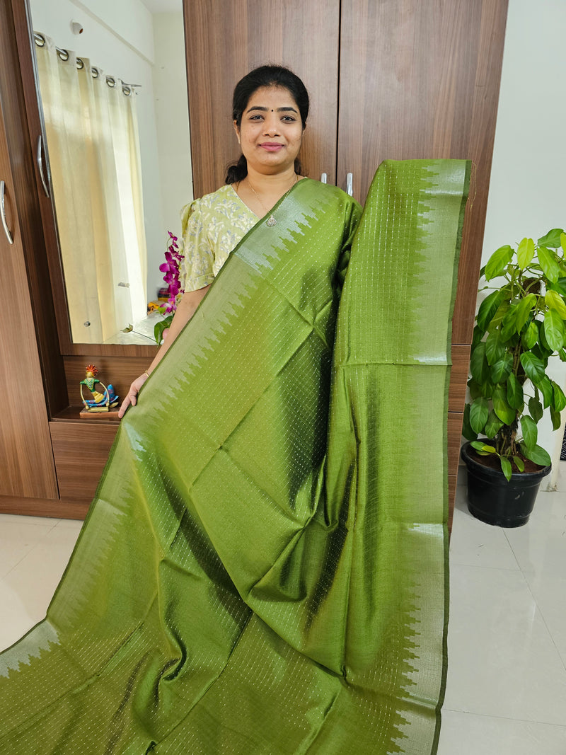 Semi Raw Silk - Green with Red