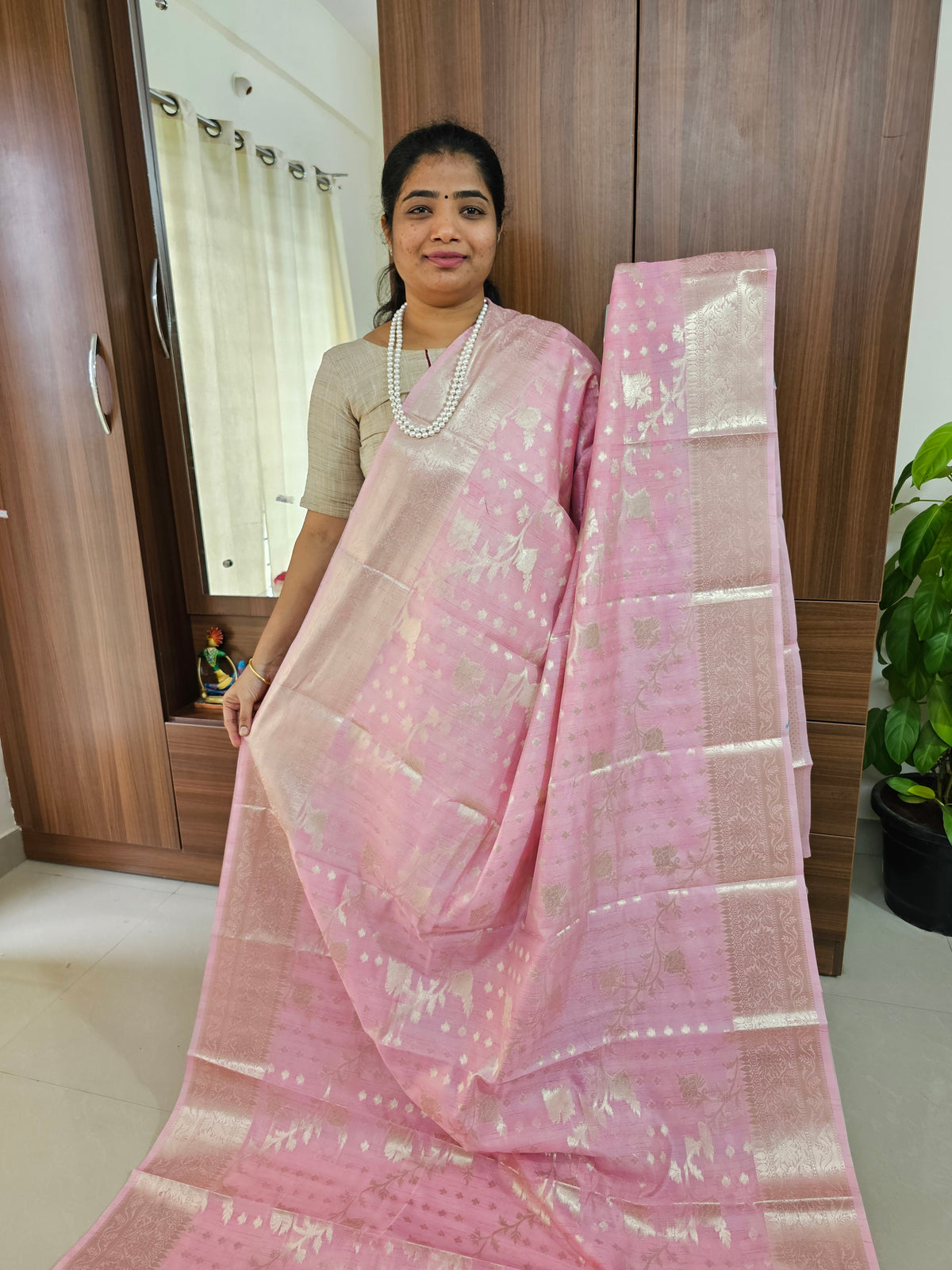 Classy Semi Banarasi Silk Sarees Pastel Shades - Baby Pink