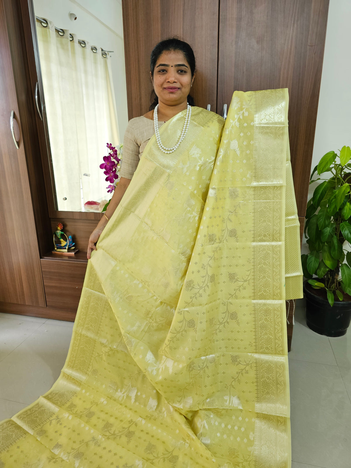 Classy Semi Banarasi Silk Sarees Pastel Shades - Yellow