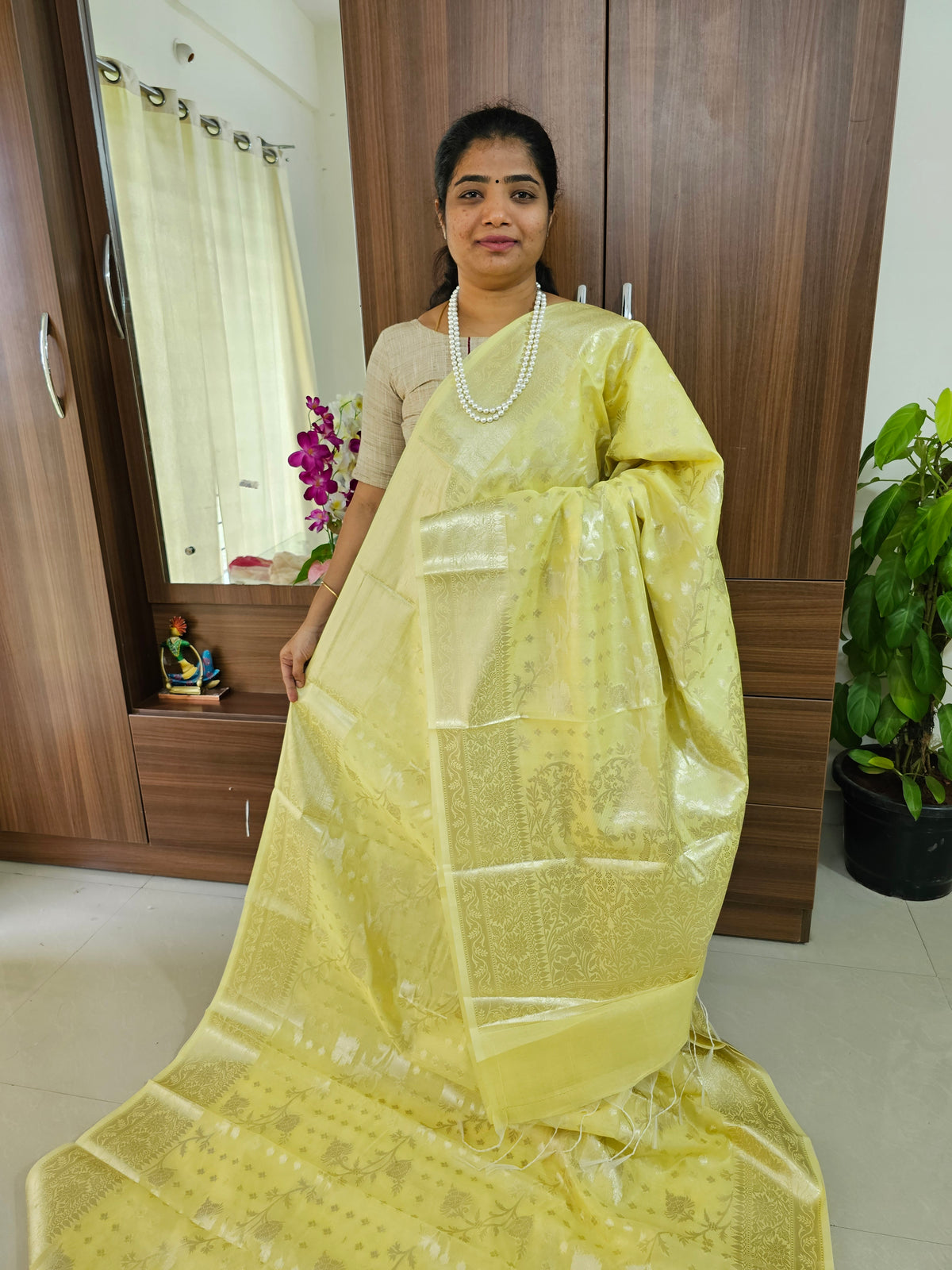 Classy Semi Banarasi Silk Sarees Pastel Shades - Yellow