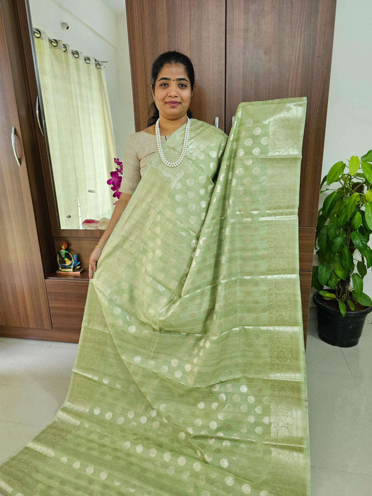 Classy Semi Banarasi Silk Sarees Pastel Shades - Green