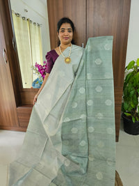 Semi Maandu Tussar Silver Zari Weaving Half and Half Shade Saree - Pastel Grey