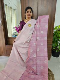 Semi Maandu Tussar Silver Zari Weaving Half and Half Shade Saree - Pink