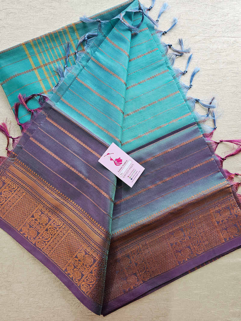 Sea Green with Purple Chinnalampattu Velthari Design Long Border Saree