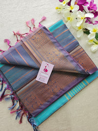 Sea Green with Purple Chinnalampattu Velthari Design Long Border Saree