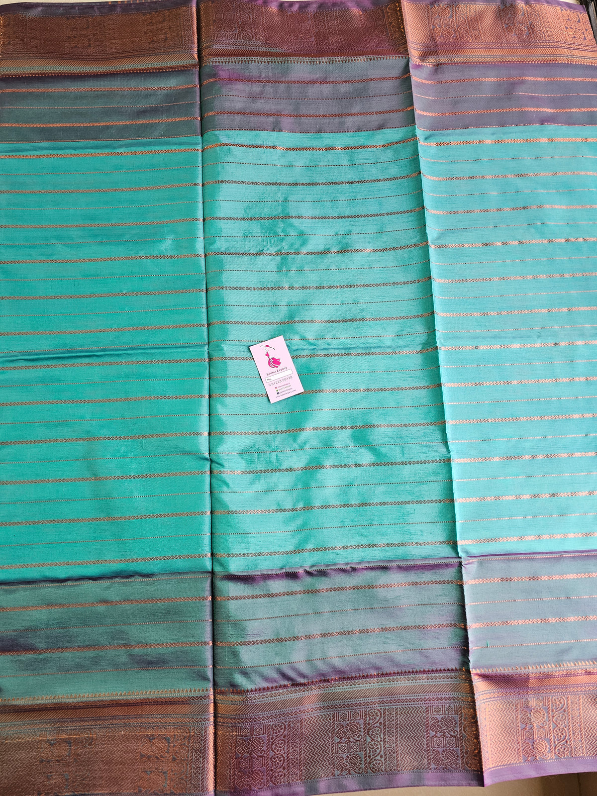 Sea Green with Purple Chinnalampattu Velthari Design Long Border Saree
