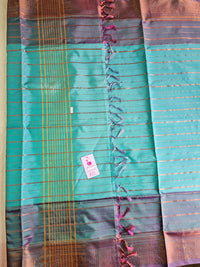 Sea Green with Purple Chinnalampattu Velthari Design Long Border Saree