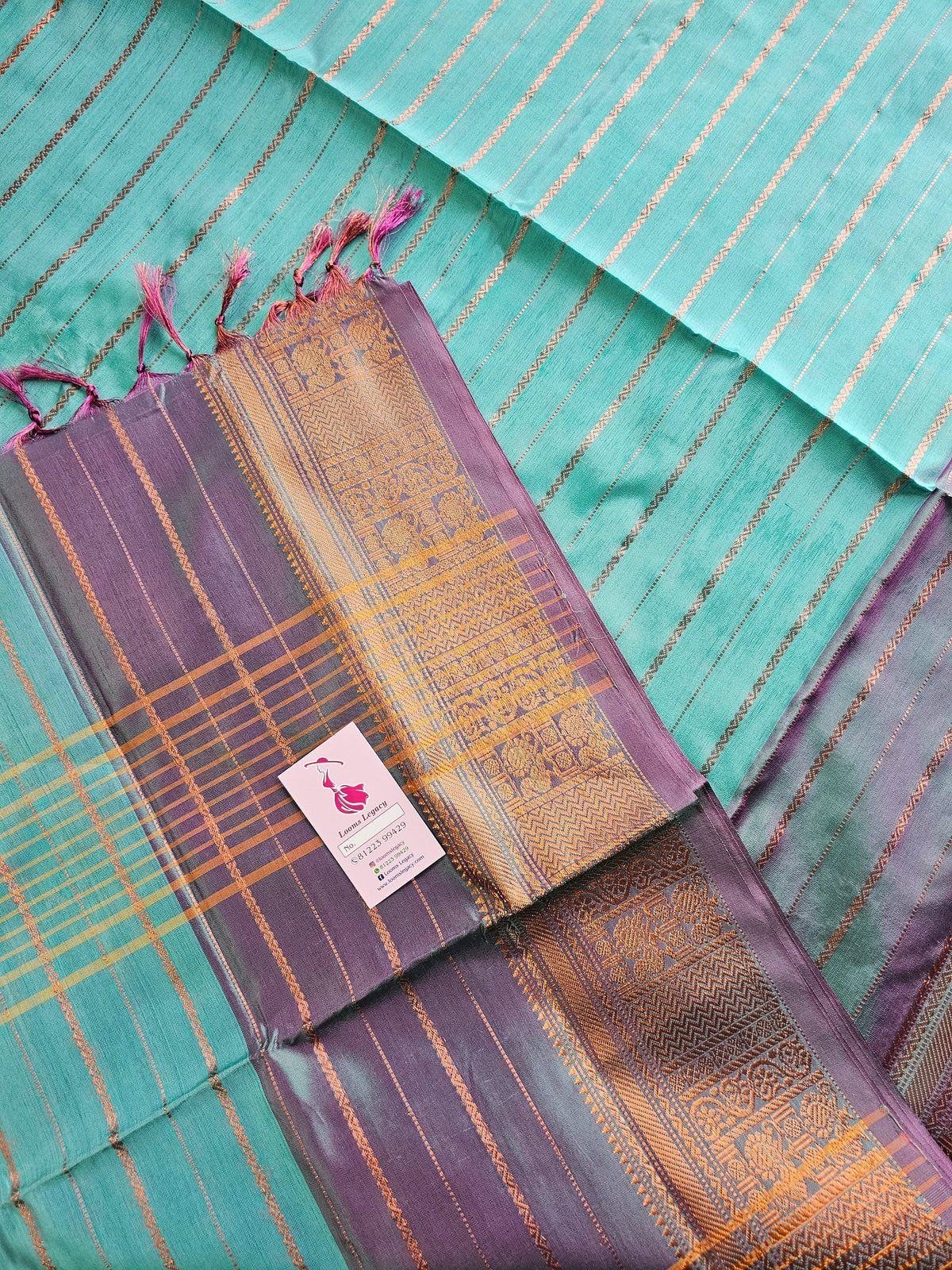 Sea Green with Purple Chinnalampattu Velthari Design Long Border Saree