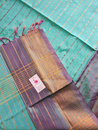 Sea Green with Purple Chinnalampattu Velthari Design Long Border Saree