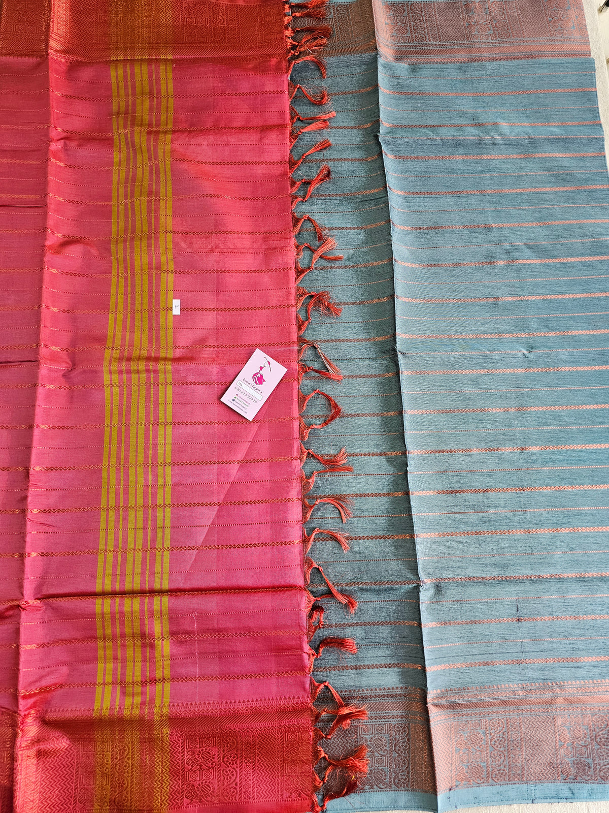 Blue with Maroon Chinnalampattu Velthari Design Border Saree