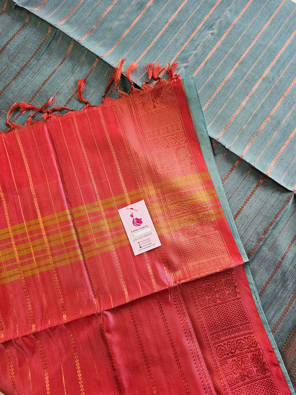 Blue with Maroon Chinnalampattu Velthari Design Border Saree