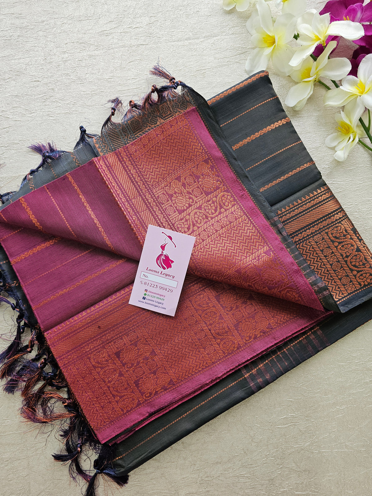 Pink with Grey Chinnalampattu Velthari Design Border Saree