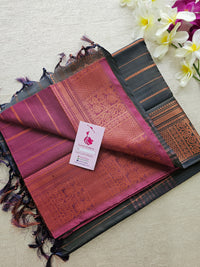 Pink with Grey Chinnalampattu Velthari Design Border Saree