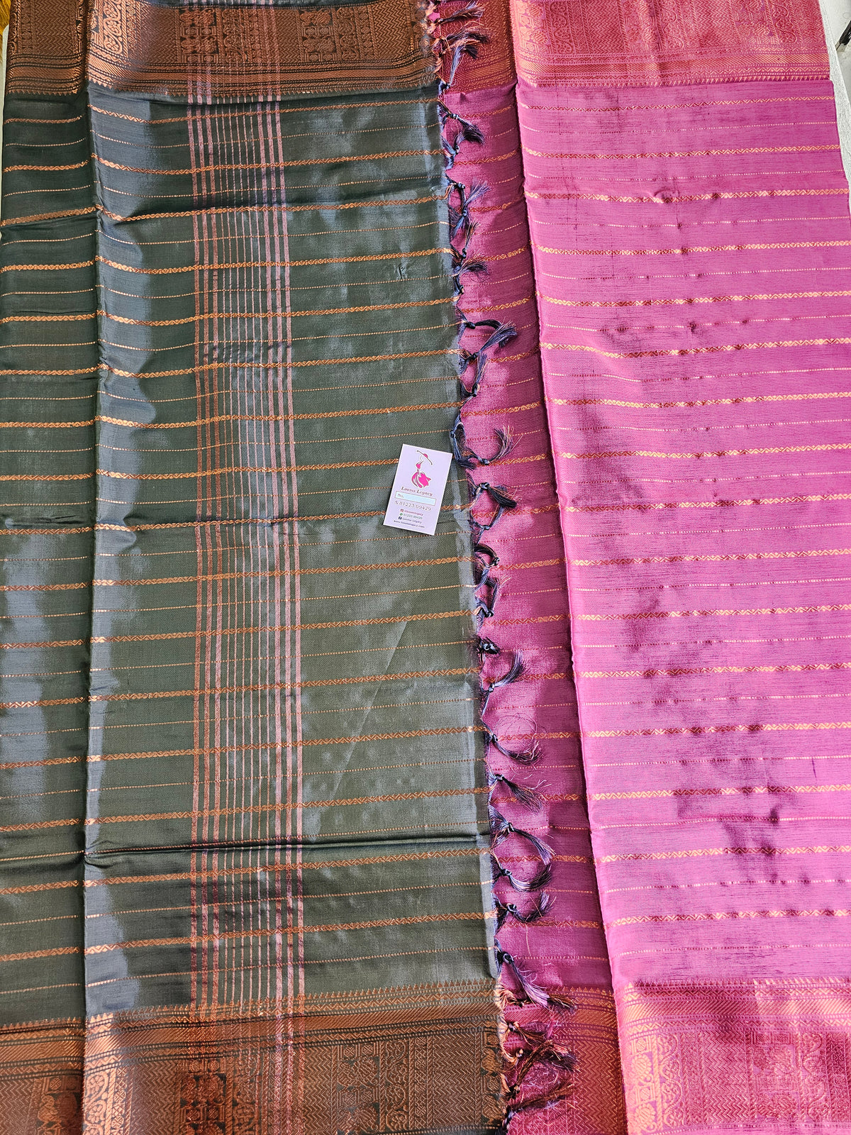 Pink with Grey Chinnalampattu Velthari Design Border Saree