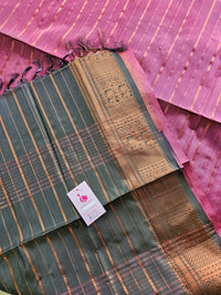 Pink with Grey Chinnalampattu Velthari Design Border Saree