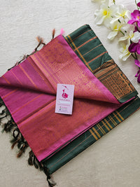 Pink with Bottle Green Chinnalampattu Velthari Design Border Saree