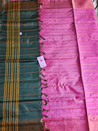 Pink with Bottle Green Chinnalampattu Velthari Design Border Saree