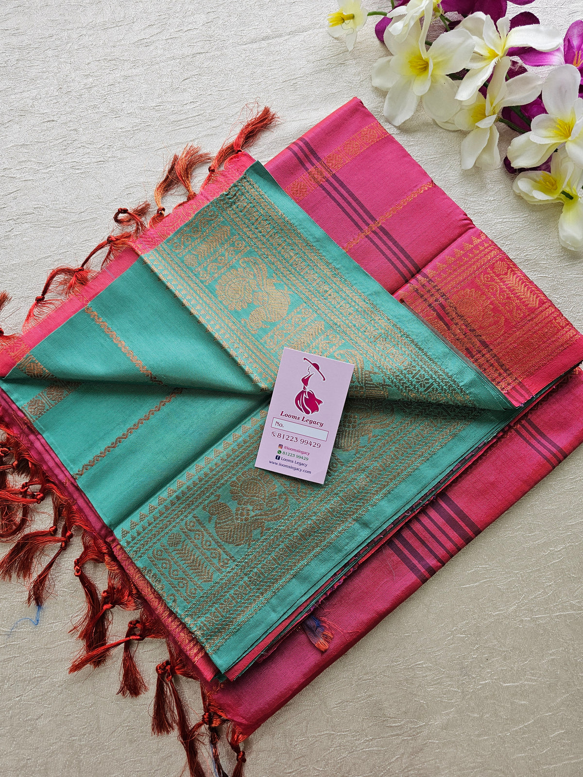 Sea Green with Pink Chinnalampattu Velthari Design Border Saree