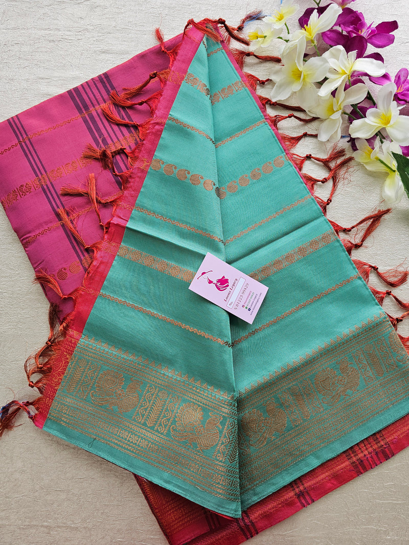 Sea Green with Pink Chinnalampattu Velthari Design Border Saree