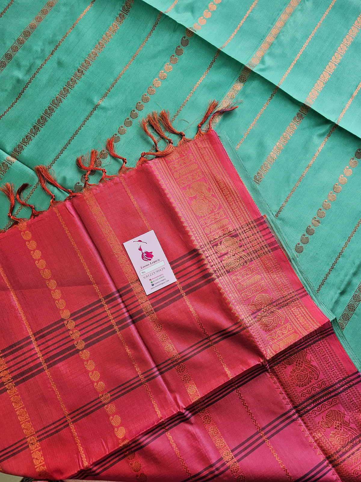 Sea Green with Pink Chinnalampattu Velthari Design Border Saree