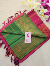 Green with Magenta Pink Chinnalampattu Velthari Design Border Saree