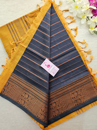 Elephant Grey with Mustard Yellow Chinnalampattu Velthari Design Border Saree