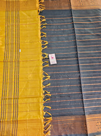 Elephant Grey with Mustard Yellow Chinnalampattu Velthari Design Border Saree