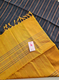 Elephant Grey with Mustard Yellow Chinnalampattu Velthari Design Border Saree