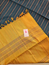 Peacock Green with Mustard Yellow Chinnalampattu Velthari Design Border Saree