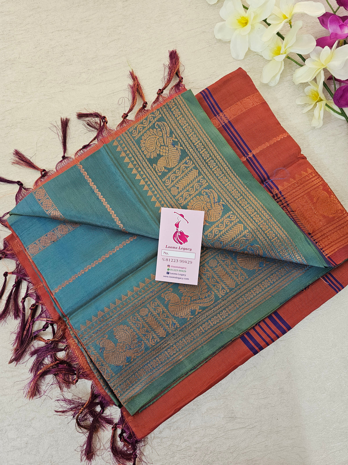 Sea Green with Maroon Chinnalampattu Velthari Design Border Saree