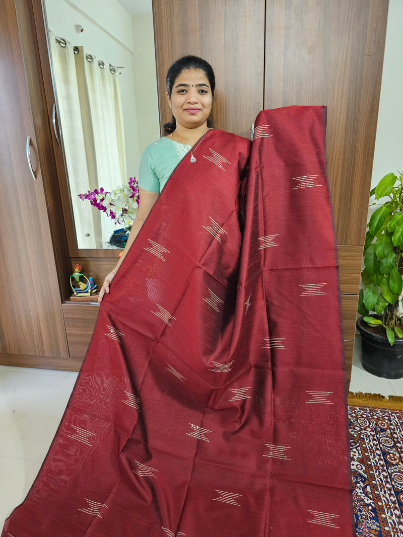 Semi Raw Silk - Maroon with Green